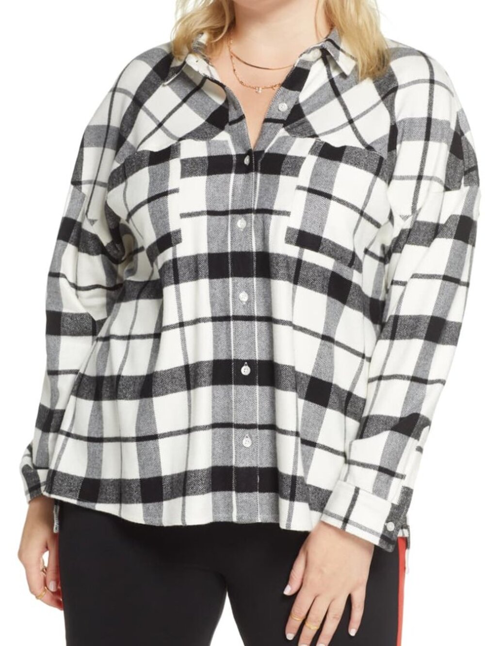 BP X Claudia Sulewski White Black Plaid Flannel Button Shirt Spring Cozy XS